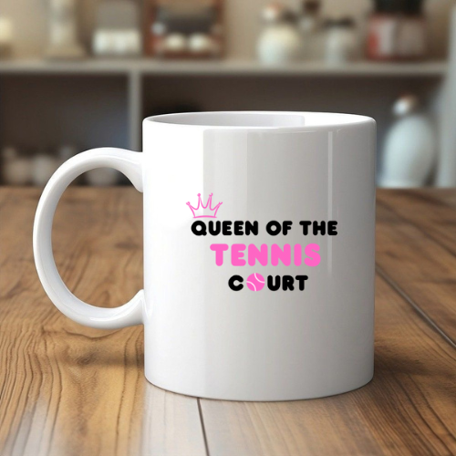 Queen of the Tennis Court Mug – 11 oz Ceramic Coffee Cup for Tennis Lovers